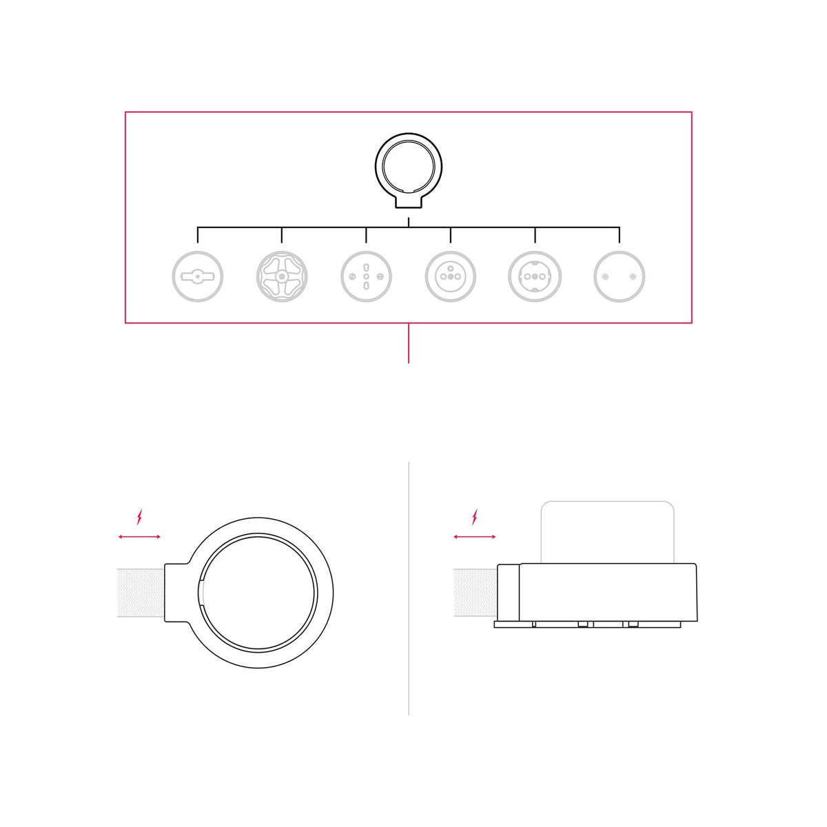 Weiße Porzellanbasis für Steckdose und Schalter/Wechselschalter, kompatibel mit Creative-Tubes – 1 bis 4 Ausgänge – Ansicht 7