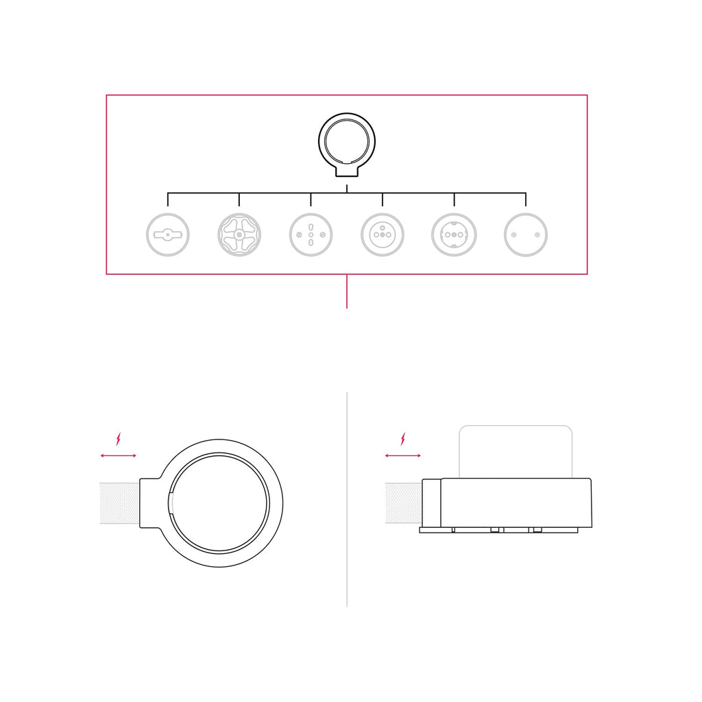 Sockel aus schwarzem Porzellan für Steckdose und Schalter/Wechselschalter, kompatibel mit Creative-Tubes – für 1 bis 4 Ausgänge. – Ansicht 7