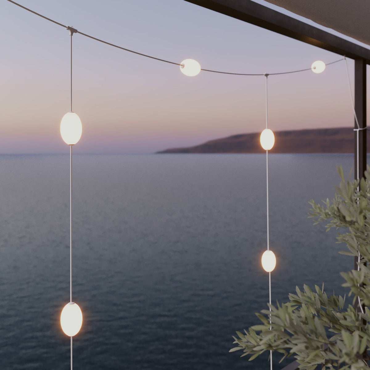 Lichterkette GRID mit 7 Lichtpunkten für außen IP67 Sandweiß – Marina GRID – Ansicht 3