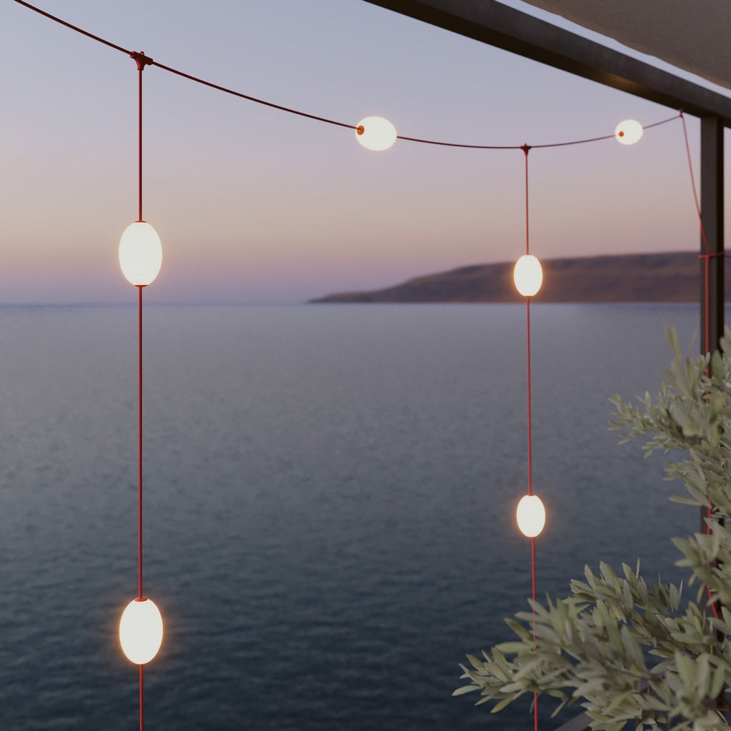 Gitter-Lichterkette mit 7 Lichtpunkten für den Außenbereich IP67 in Korallenrot – Marina GRID – Ansicht 3
