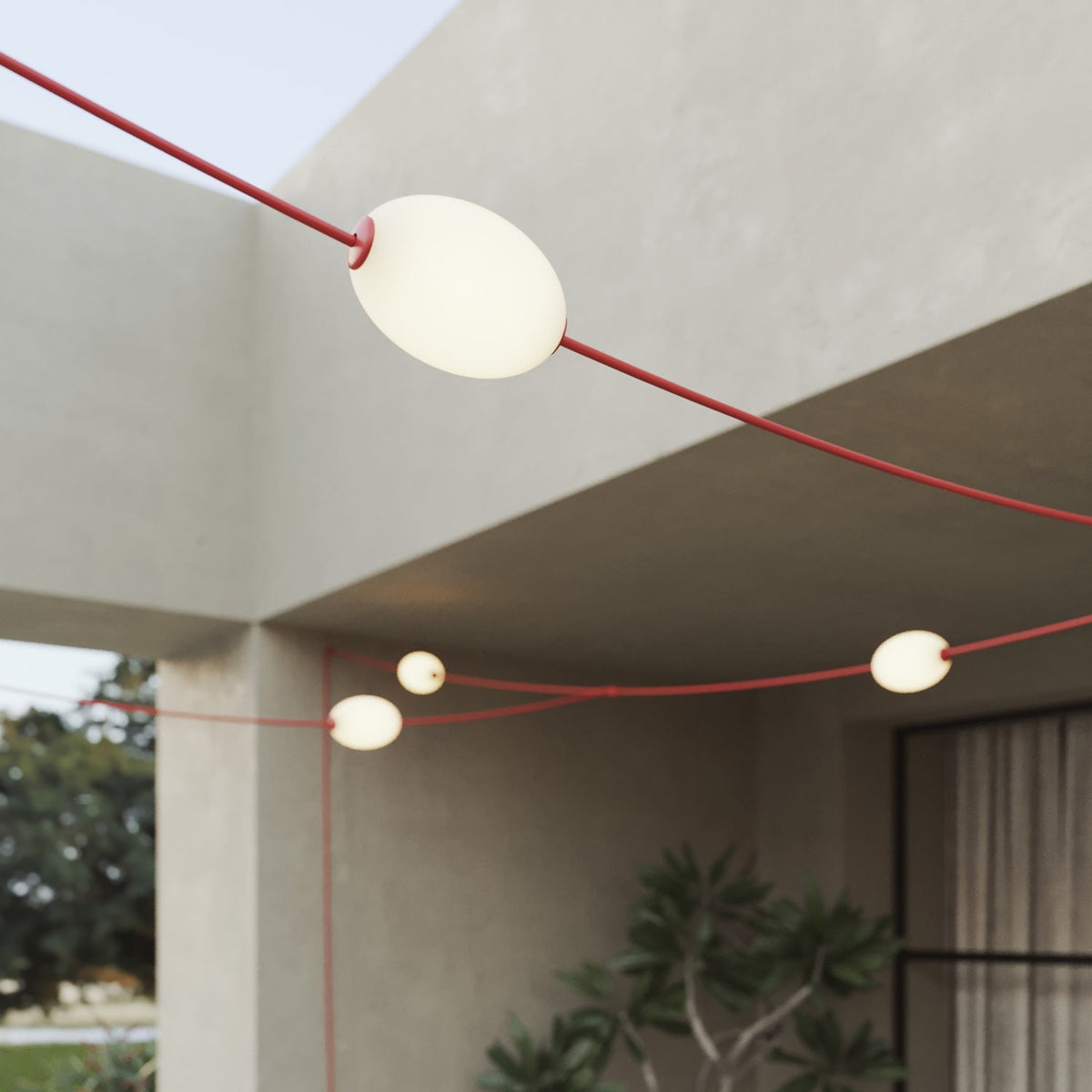 Gitter-Lichterkette mit 7 Lichtpunkten für den Außenbereich IP67 in Korallenrot – Marina GRID – Ansicht 5