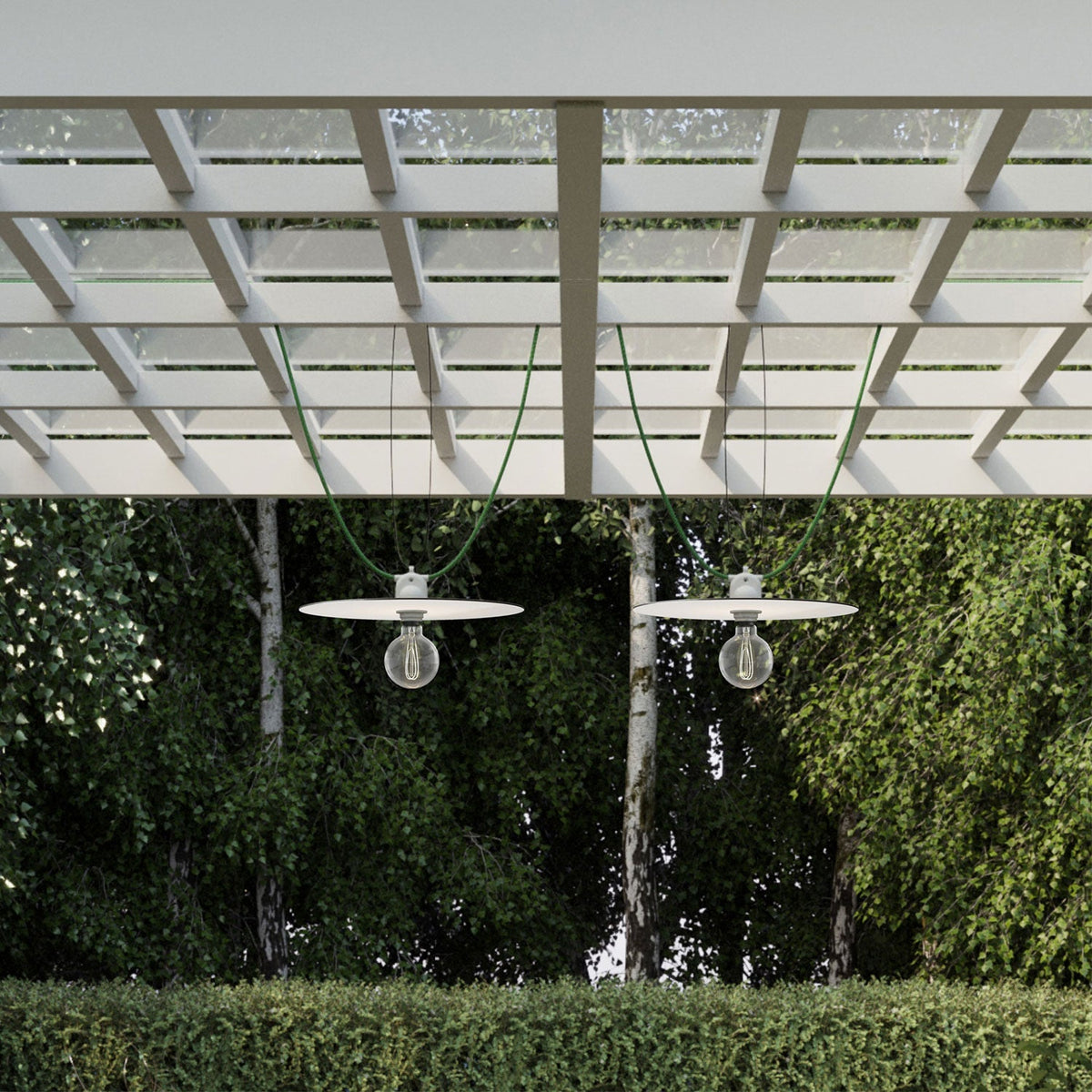 Catenaria Modulair für den Außenbereich IP65 mit 2 Lampenschirmen und Baldachin - Weiß – Ansicht 3