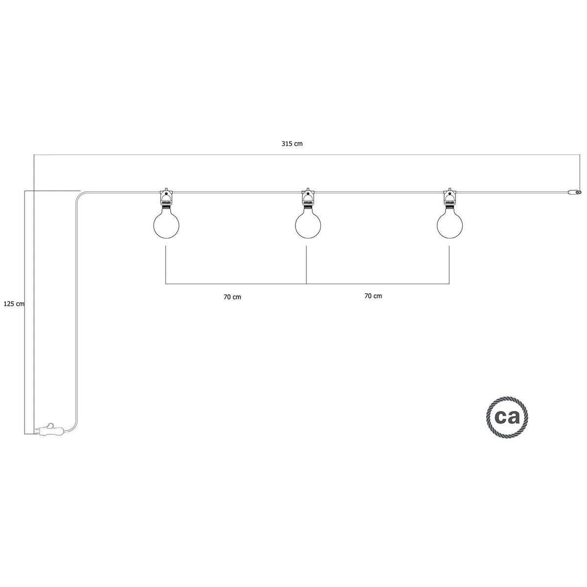 Modular Außen-Lichterkette IP65 tragbar mit 3 Leuchten – Schwarz – Ansicht 5