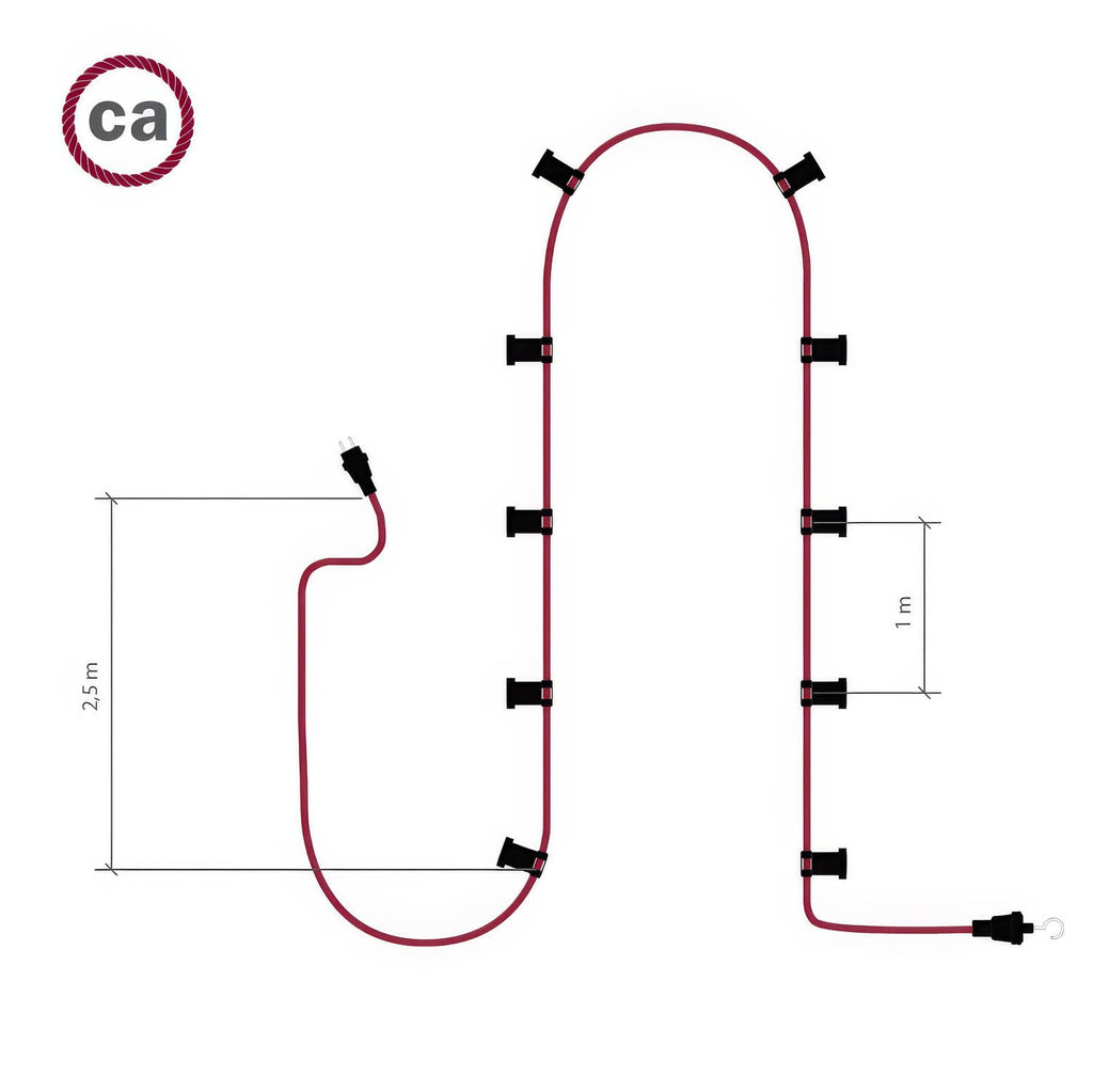 Lumet-System-Lichterkette 12,5 m mit CM02-Textilkabel, 10 Lampenfassungen, weißen Haken und Stecker – Ansicht 4