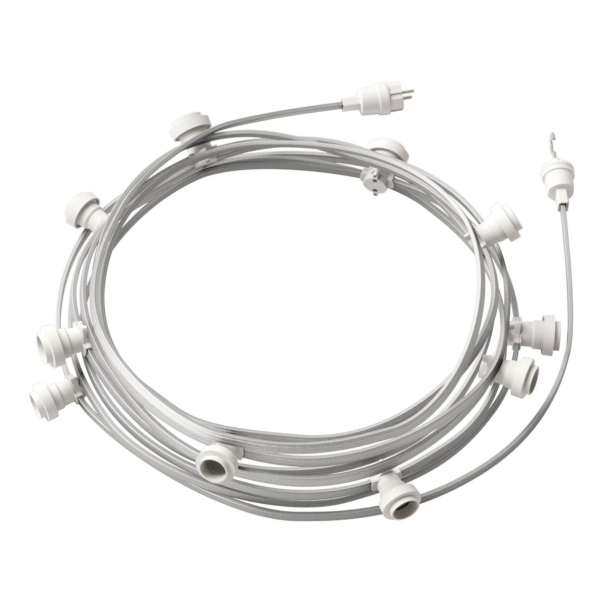 Lumet-System-Lichterkette 12,5 m mit CM02-Textilkabel, 10 Lampenfassungen, weißen Haken und Stecker