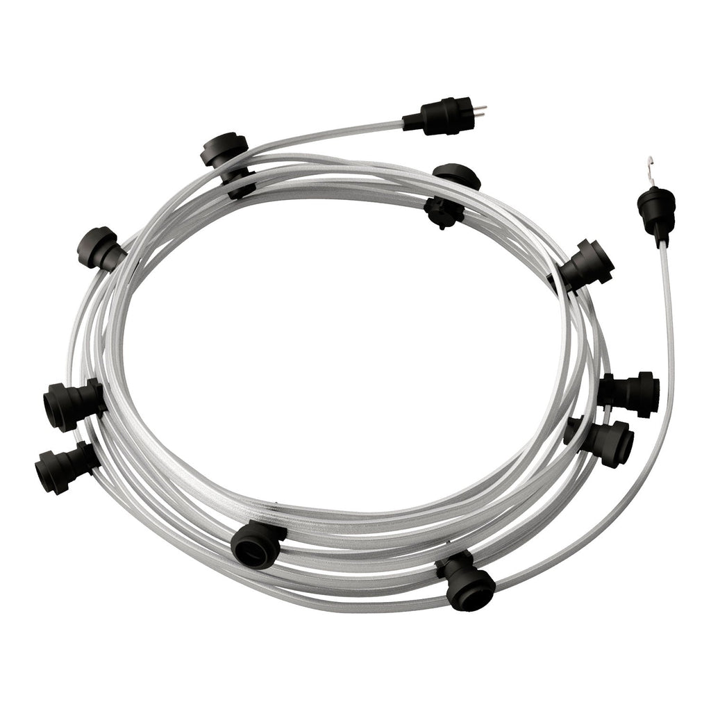 System Lumet Lichterkette 12,5 m mit Textilkabel CM02, 10 Fassungen, Haken und Stecker schwarz