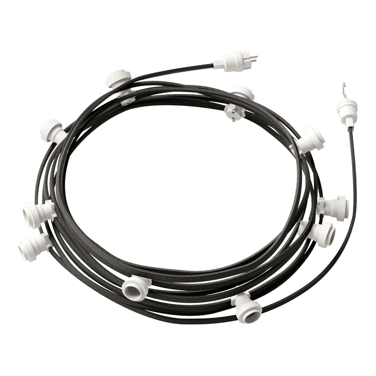 Lumet Lichterkettensystem 12,5 m mit CM03-Textilkabel, 10 Fassungen, weißem Haken und Stecker