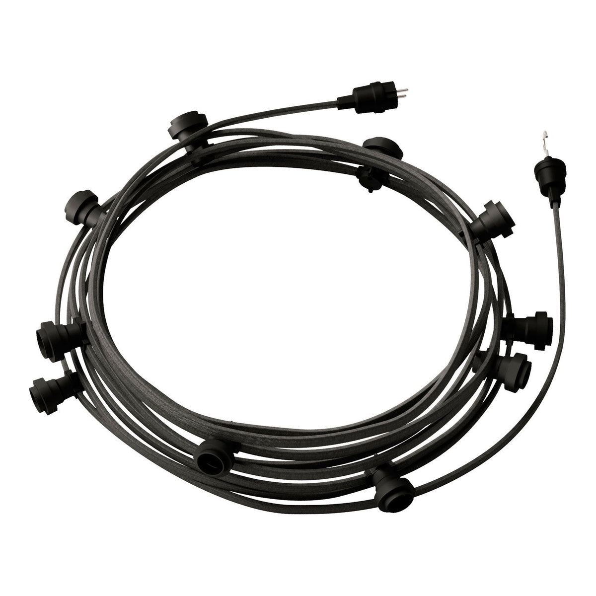 Lichterketten-System Lumet, 12,5 m mit Textilkabel CM03, 10 Lampenfassungen, Haken und Stecker schwarz