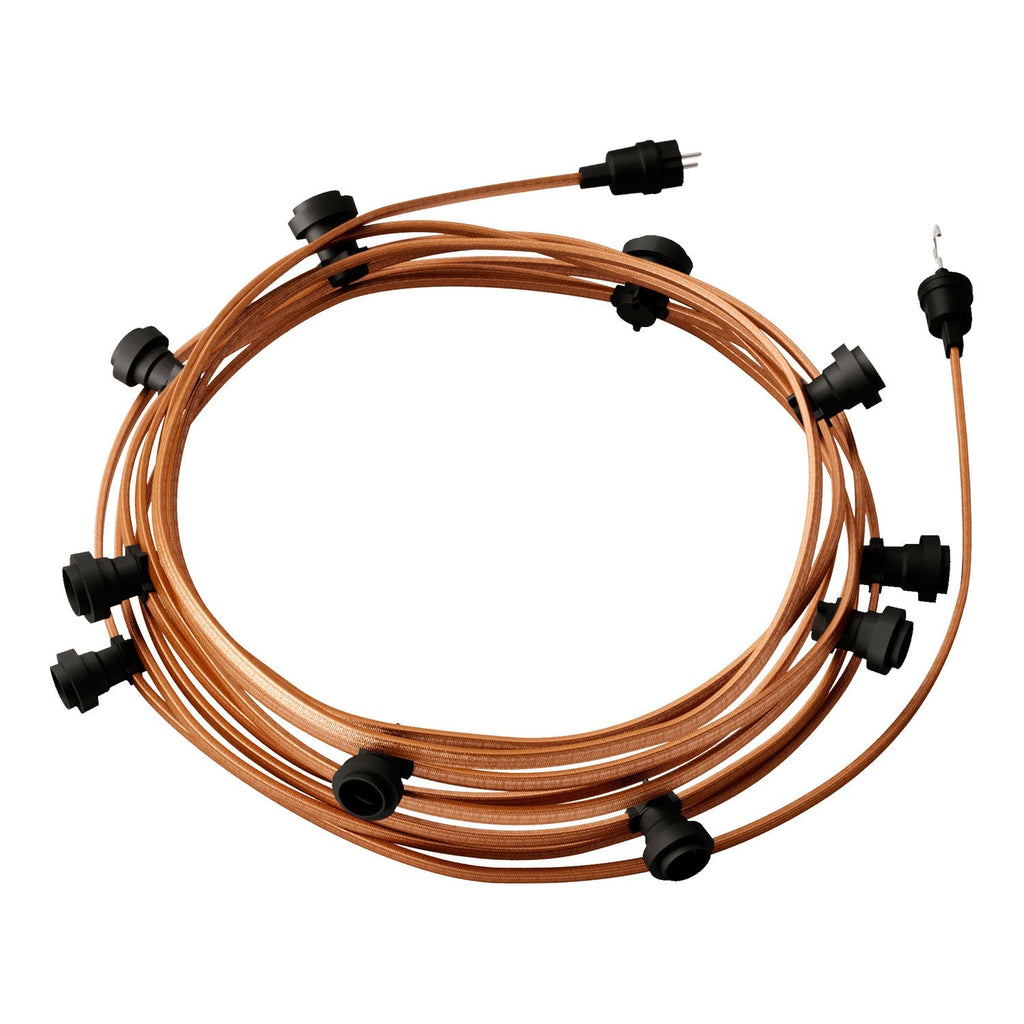 Kettenlichtsystem Lumet 12,5 m mit Stoffkabel CM22, 10 Fassungen, Aufhänger und Stecker schwarz
