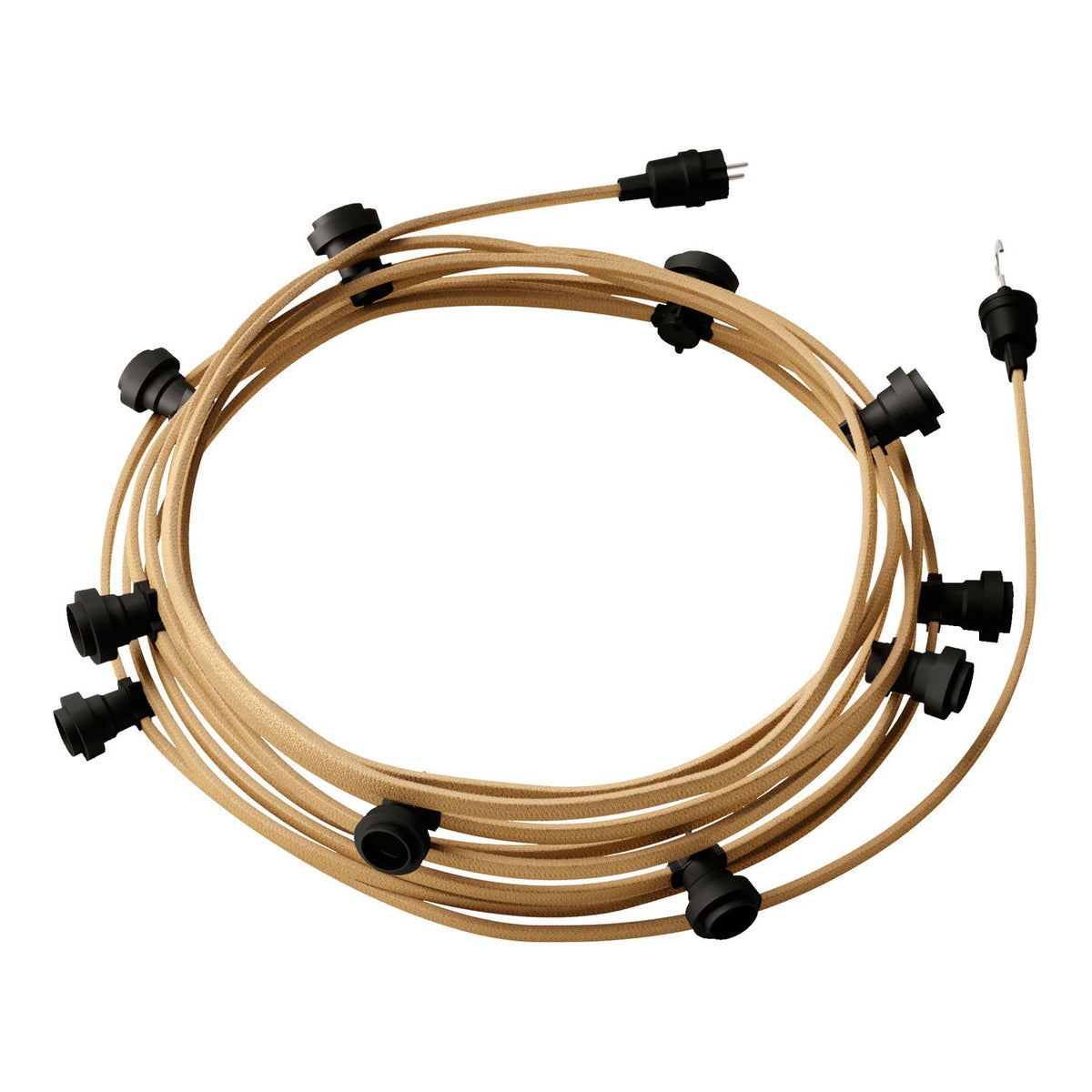 Lumet-System Lichterkette 12,5 m mit Textilkabel CN06, 10 Lampenfassungen, Haken und Steckern in Schwarz