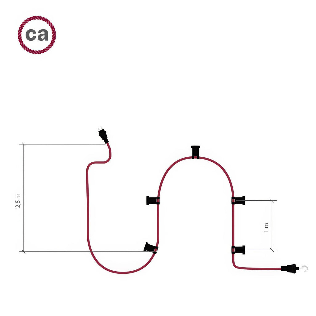 Lumet Lichterkettensystem 7,5 m mit CF10-Stoffkabel, 5 Fassungen, weißen Haken und weißem Stecker – Ansicht 4