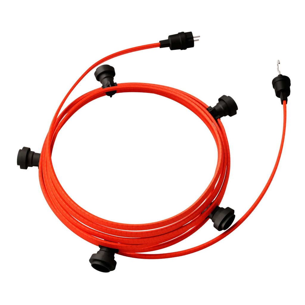 Lumet-Lichterkettensystem 7,5 m mit Textilkabel CF15, 5 Fassungen, schwarzem Haken und Stecker