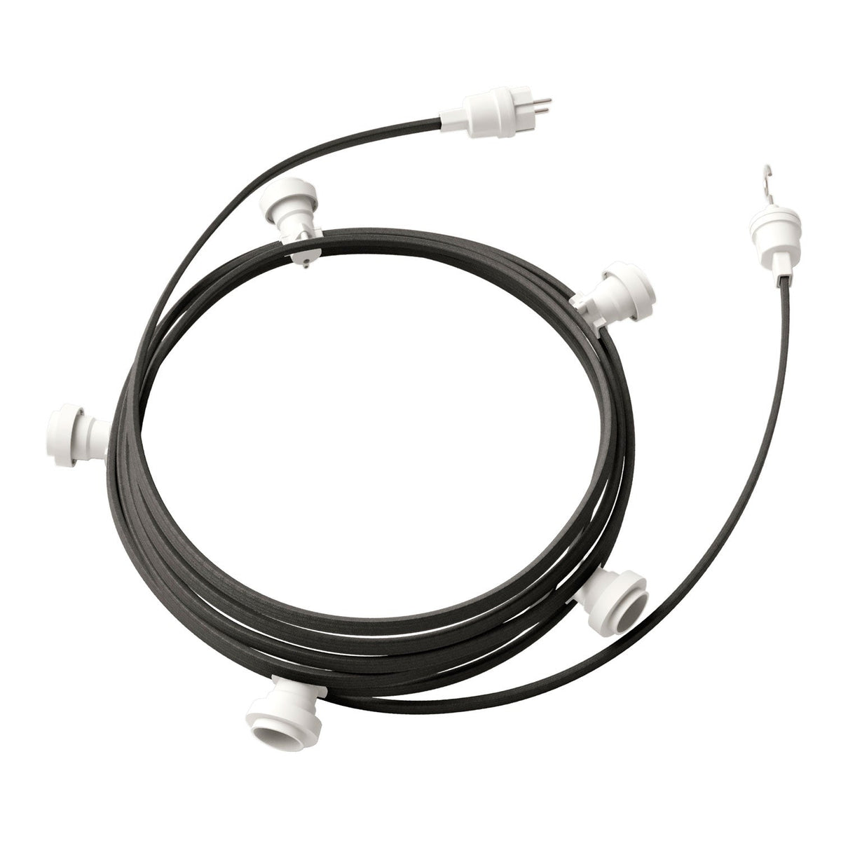 Lichterkette System Lumet 7,5 m mit Stoffkabel CM03, 5 Fassungen, Haken und weißen Stecker