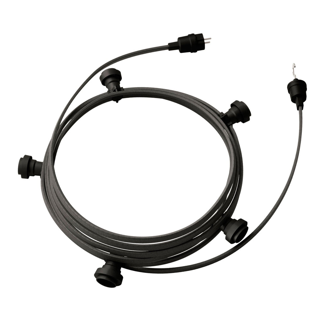 Girlande System Lumet 7,5 m mit Textilkabel CM03, 5 Lampenfassungen, Haken und Stecker in Schwarz