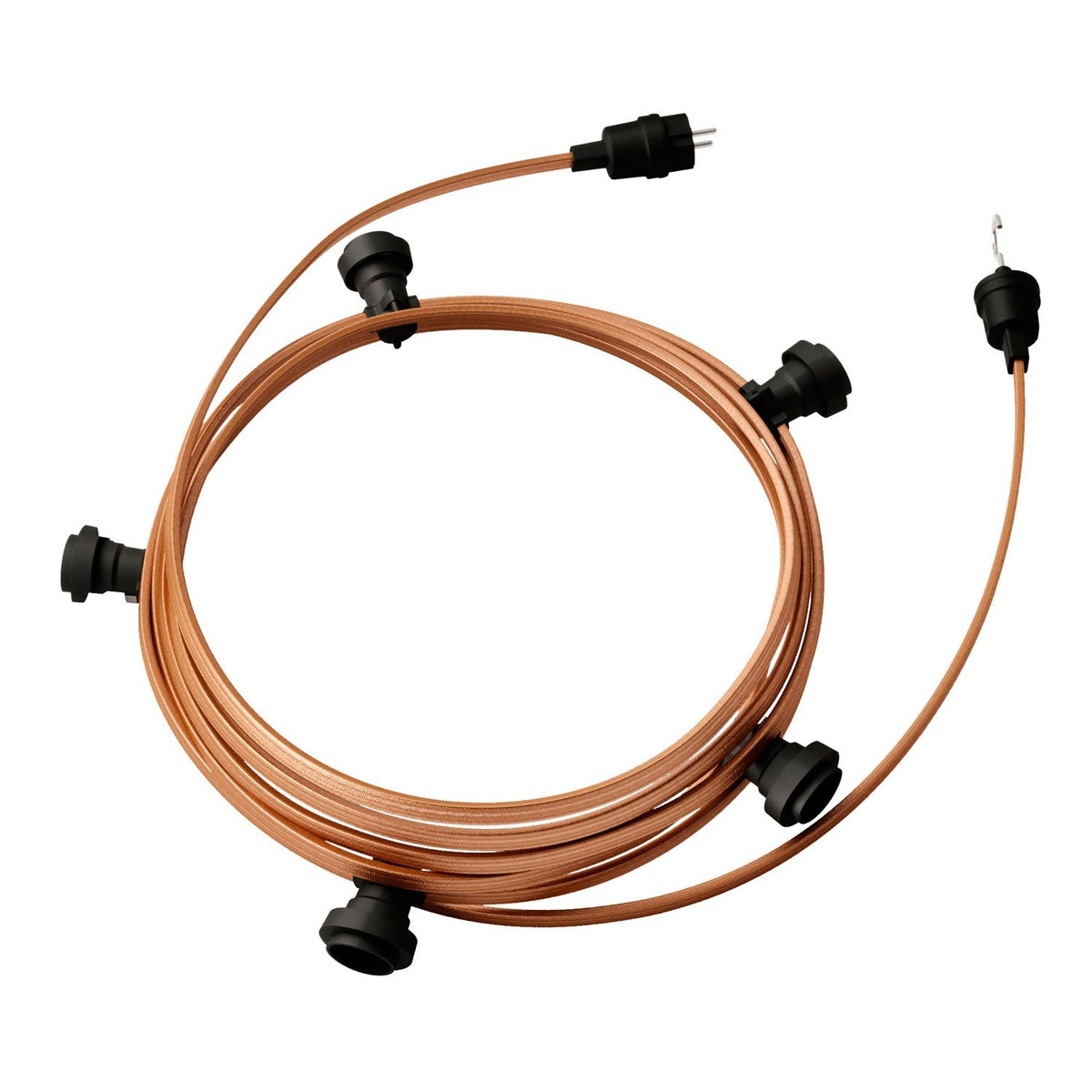 Lumet-Lichterkettensystem 7,5 m mit Stoffkabel CM22, 5 Fassungen, schwarzem Haken und Stecker