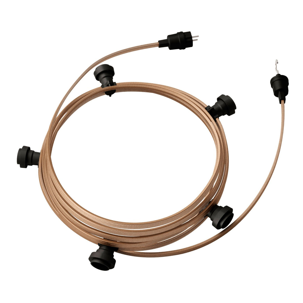 Lumet-Kettensystem 7,5 m mit Textilkabel CM27, 5 Fassungen, Haken und Stecker schwarz