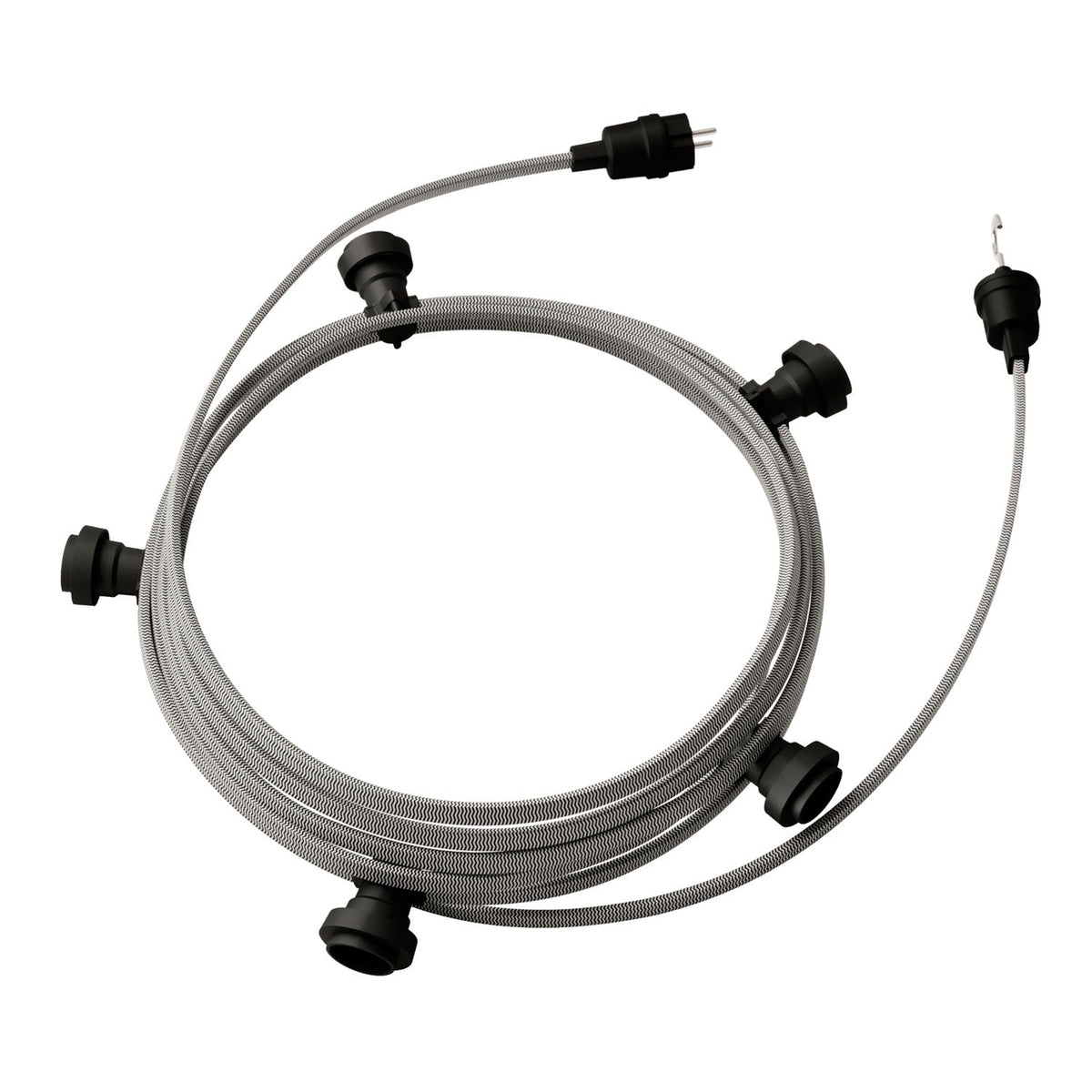 Lichterkette System Lumet, 7,5 m mit CZ04-Textilkabel, 5 Fassungen, Haken und schwarzen Stecker