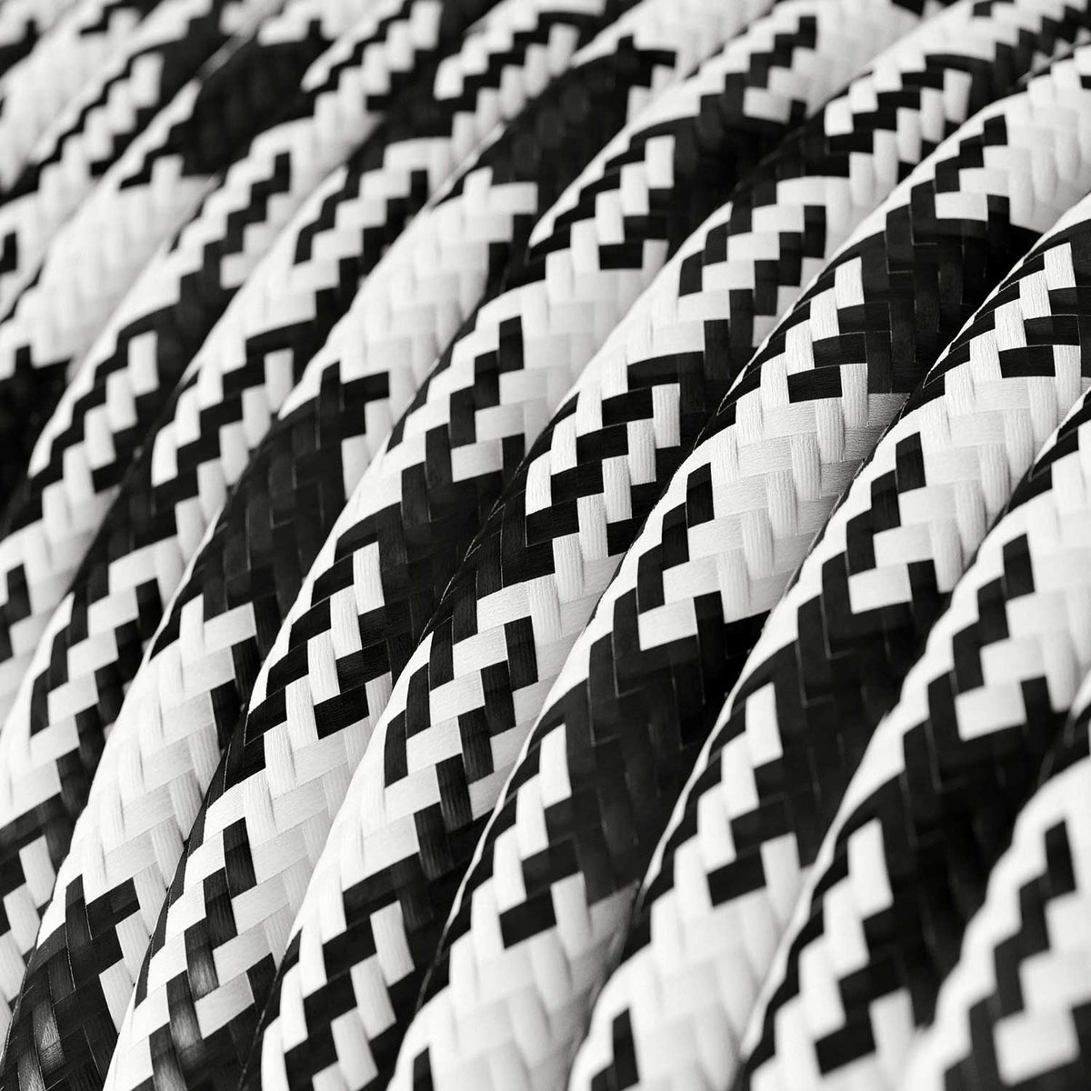 Farbkabel in Stoff Weiß Opal und Schwarz Carbon Pied de Poule glänzend – Ansicht 2