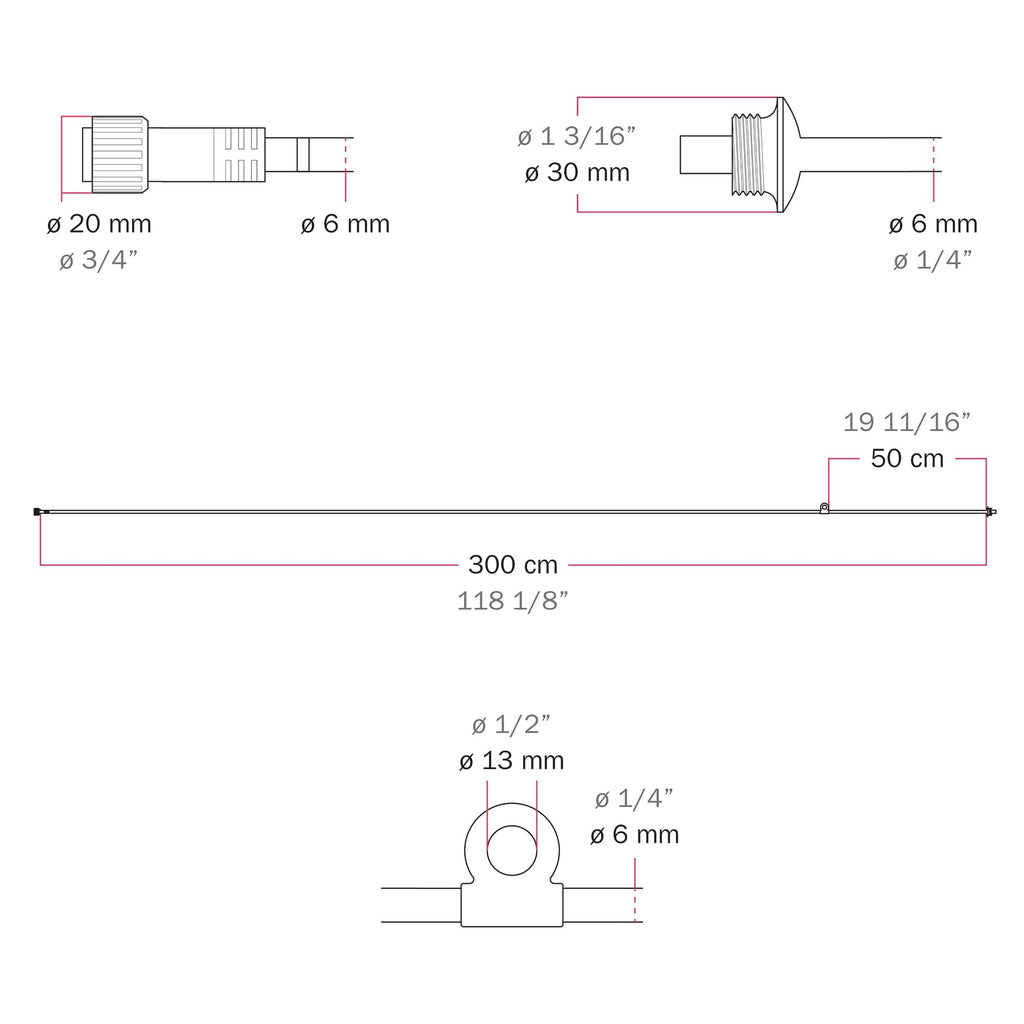 Textilkabel Verbindung Netzteil / Lampenschirm - Marina - Rot Seestern – Ansicht 5
