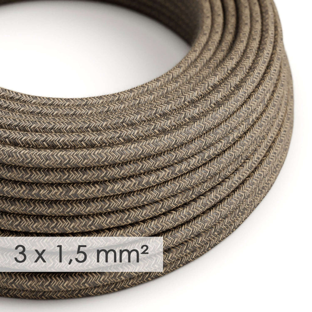 Textilkabel mit großem Querschnitt 3x1,50 rund – natur Leinen Braun RN04
