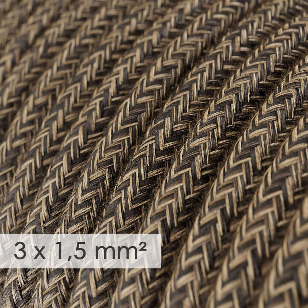 Textilkabel mit großem Querschnitt 3x1,50 rund – natur Leinen Braun RN04 – Ansicht 2
