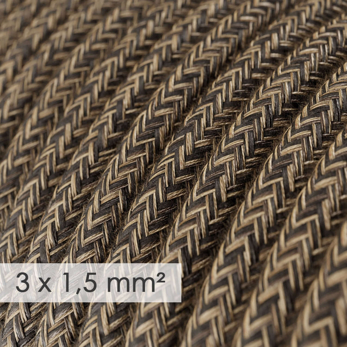 Textilkabel mit großem Querschnitt 3x1,50 rund – natur Leinen Braun RN04 – Ansicht 2