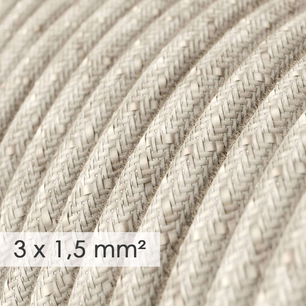 Elektrisches Textilkabel mit großem Querschnitt 3x1,50 rund - Naturleinen Neutral RN01 – Ansicht 2