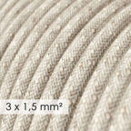 Elektrisches Textilkabel mit großem Querschnitt 3x1,50 rund - Naturleinen Neutral RN01 – Ansicht 2
