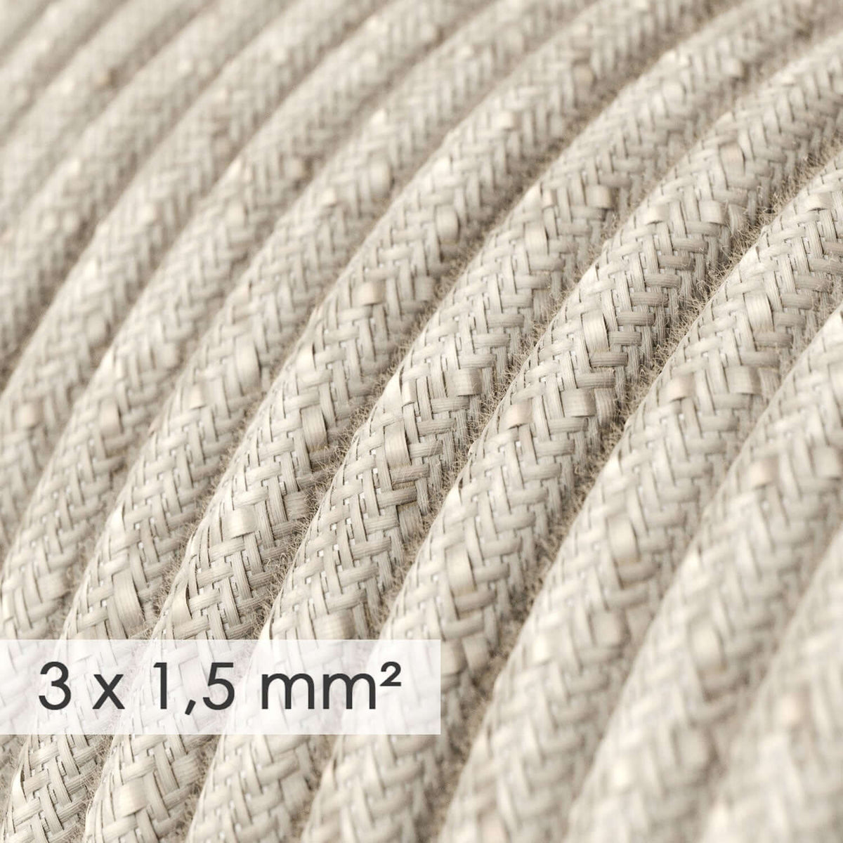 Elektrisches Textilkabel mit großem Querschnitt 3x1,50 rund - Naturleinen Neutral RN01 – Ansicht 2