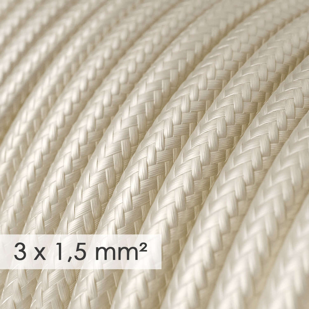 Textilkabel mit großem Querschnitt 3x1,50 rund – Stoff mit Seideneffekt Elfenbein RM00 – Ansicht 2