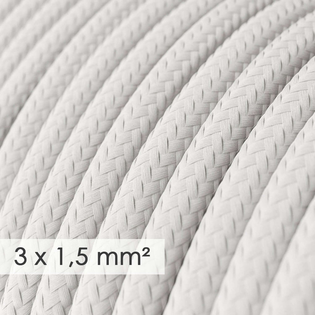 Hochquerschnittiges Stromkabel 3x1,50 rund – Seideneffekt-Gewebe Weiß RM01 – Ansicht 2