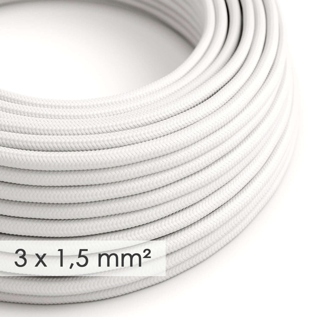 Hochquerschnittiges Stromkabel 3x1,50 rund – Seideneffekt-Gewebe Weiß RM01