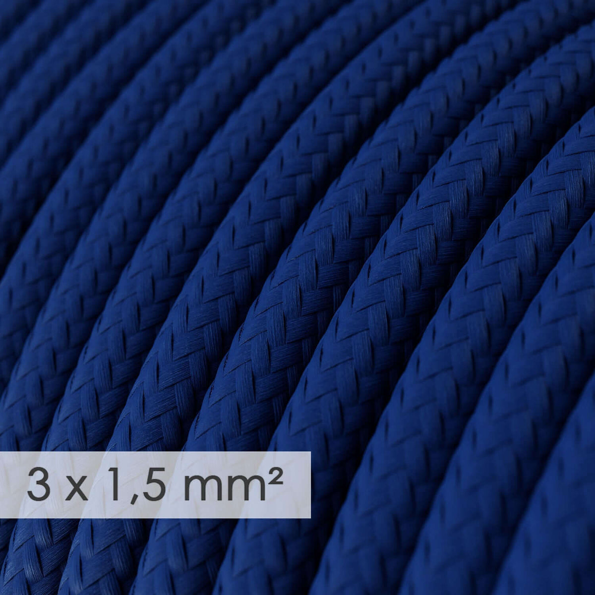 Rundes Elektrokabel mit großem Querschnitt 3x1,50 – Seidenstoffeffekt Blau RM12 – Ansicht 2
