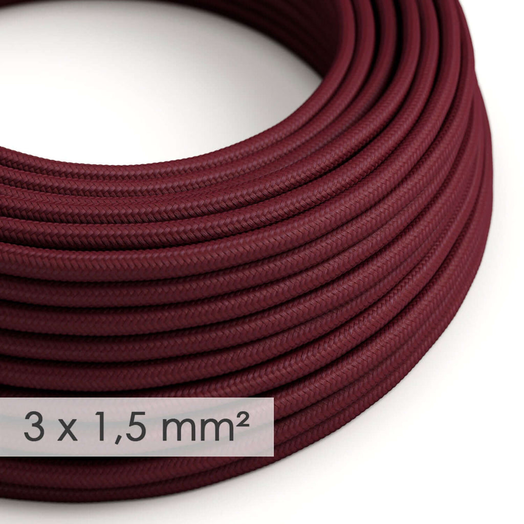 Elektrikkabel mit großem Querschnitt 3x1,50 rund – Bordeaux Seideneffekt-Stoff RM19