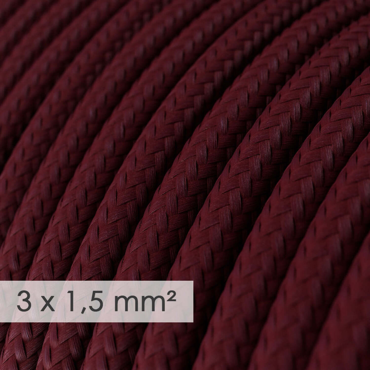 Elektrikkabel mit großem Querschnitt 3x1,50 rund – Bordeaux Seideneffekt-Stoff RM19 – Ansicht 2
