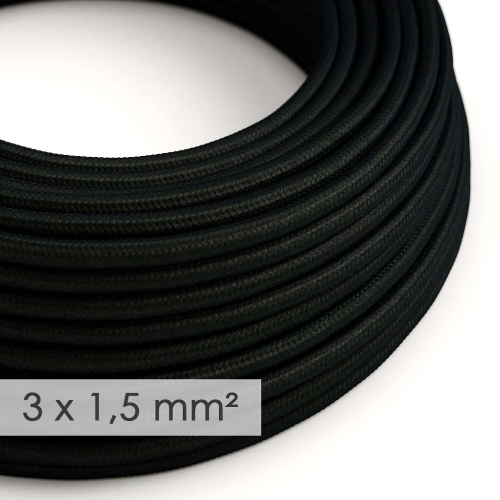 Rundkabel mit großem Querschnitt 3x1,50 – Stoff Seidenoptik Schwarz RM04