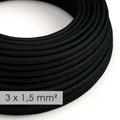Rundkabel mit großem Querschnitt 3x1,50 – Stoff Seidenoptik Schwarz RM04