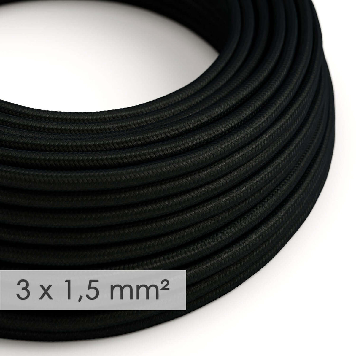 Rundkabel mit großem Querschnitt 3x1,50 – Stoff Seidenoptik Schwarz RM04