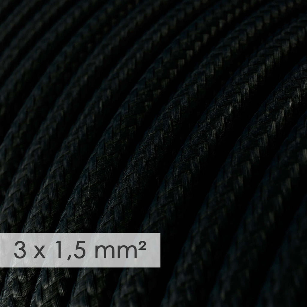 Rundkabel mit großem Querschnitt 3x1,50 – Stoff Seidenoptik Schwarz RM04 – Ansicht 2