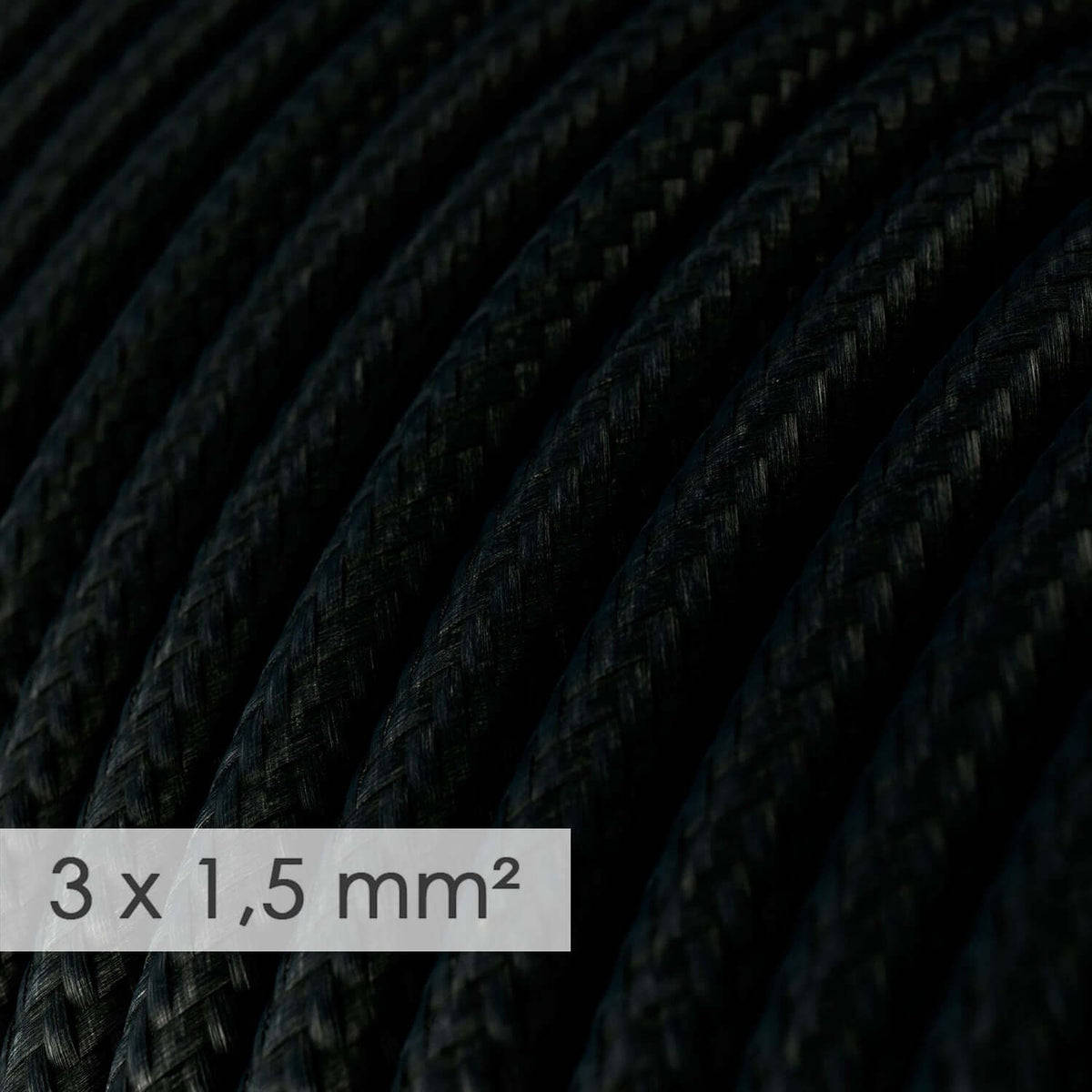 Rundkabel mit großem Querschnitt 3x1,50 – Stoff Seidenoptik Schwarz RM04 – Ansicht 2