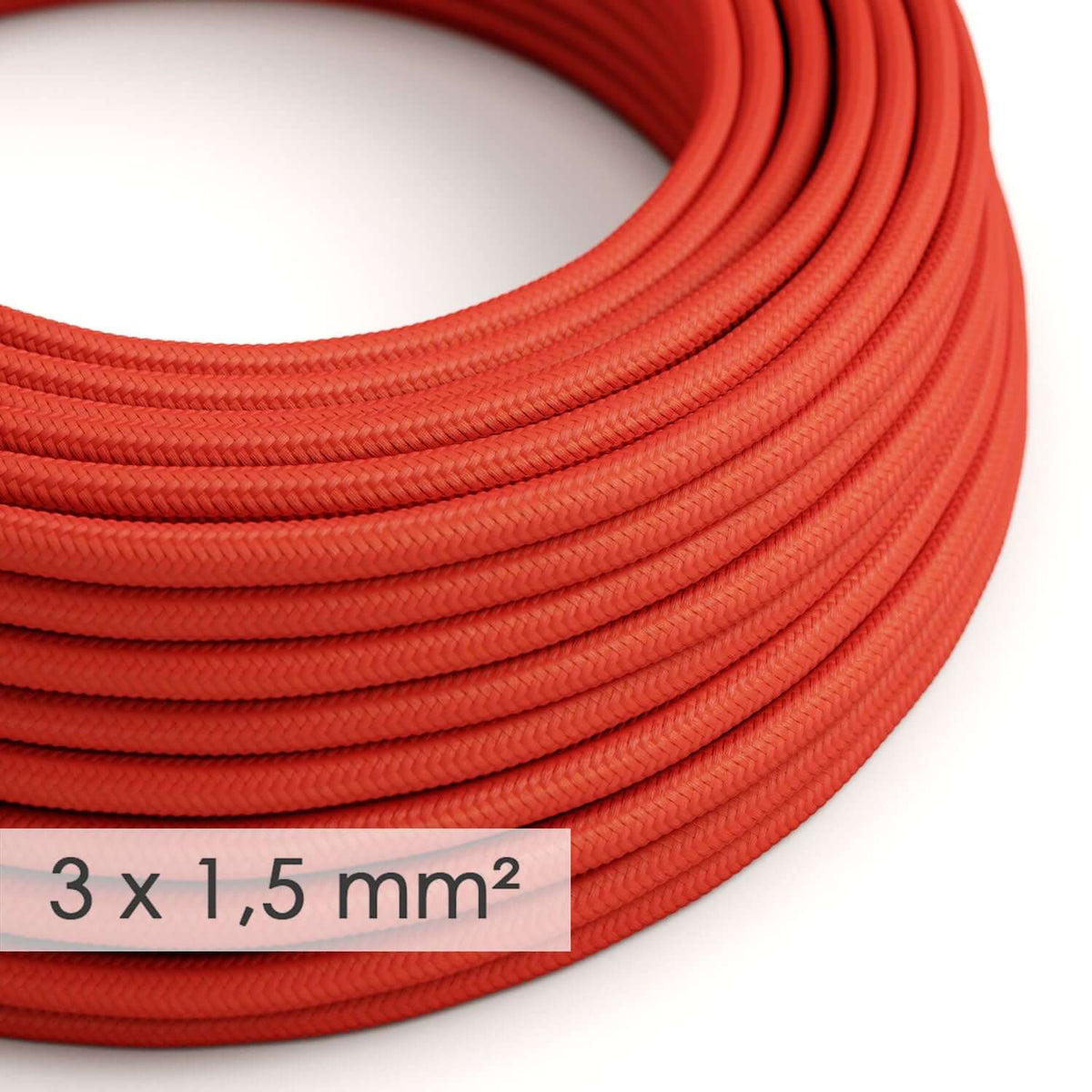 Rundes Elektrokabel mit großem Querschnitt 3x1,50 – Seidenstoffeffekt Rot RM09