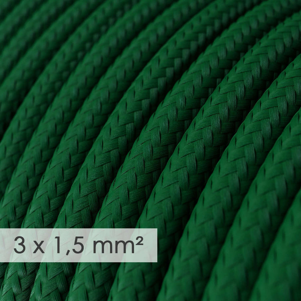 Textilkabel mit großem Querschnitt 3x1,50 rund – Stoff Seideneffekt Dunkelgrün RM21 – Ansicht 2