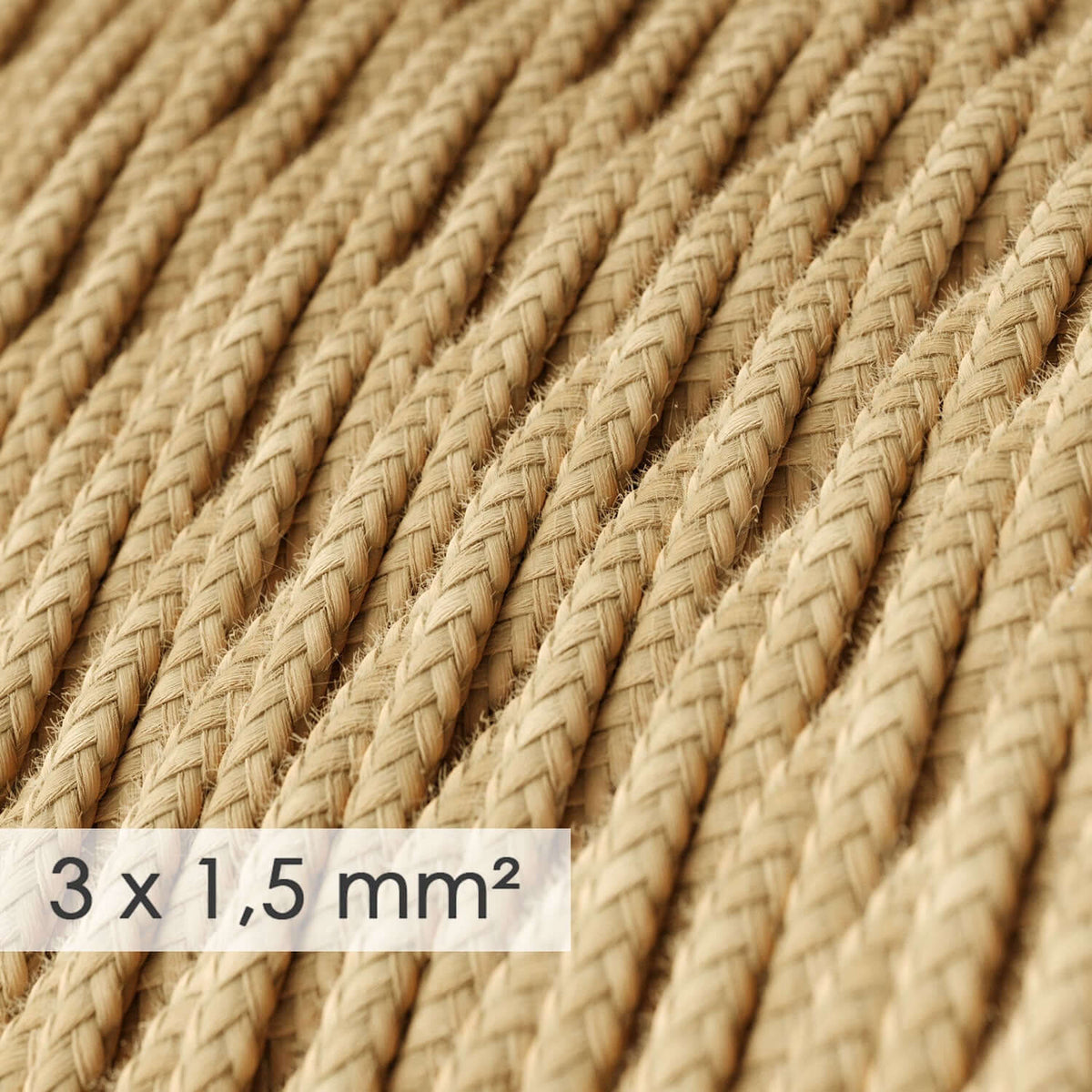Geflochtenes Starkstromkabel 3x1,50 – Jute TN06 – Ansicht 2
