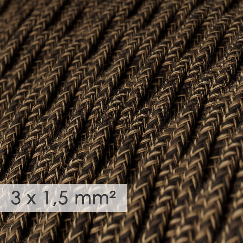 Geflochtenes Textilkabel mit großem Querschnitt 3x1,50 - naturbraunes Leinen TN04 – Ansicht 2