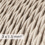 Geflochtenes Elektrokabel mit großem Querschnitt 3x1,50 – Naturleinen Neutral TN01 – Ansicht 2