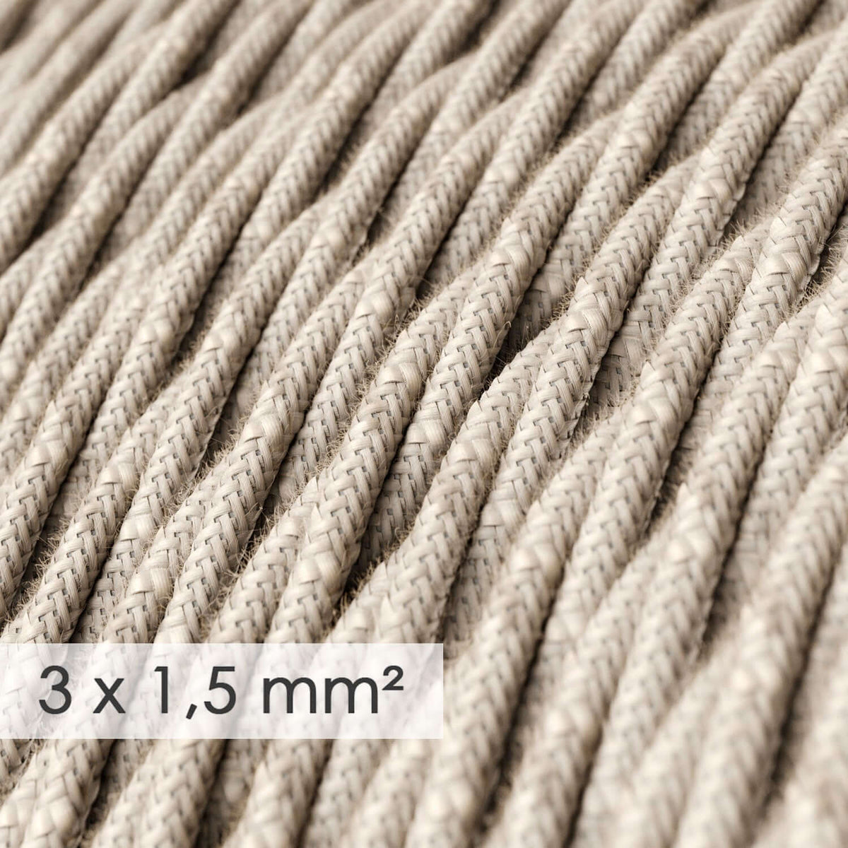 Geflochtenes Elektrokabel mit großem Querschnitt 3x1,50 – Naturleinen Neutral TN01 – Ansicht 2