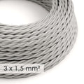 Elektrisches Textilkabel mit großem Querschnitt 3x1,50 geflochten – Seideneffekt-Stoff Silber TM02