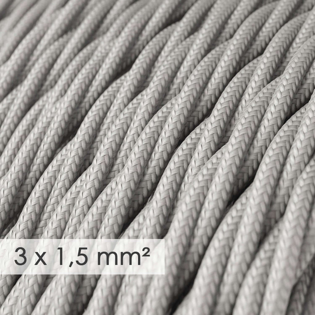 Elektrisches Textilkabel mit großem Querschnitt 3x1,50 geflochten – Seideneffekt-Stoff Silber TM02 – Ansicht 2