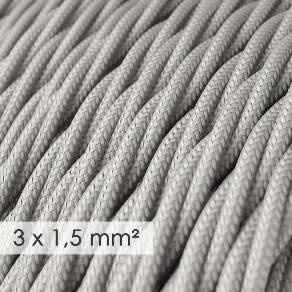 Elektrisches Textilkabel mit großem Querschnitt 3x1,50 geflochten – Seideneffekt-Stoff Silber TM02 – Ansicht 2