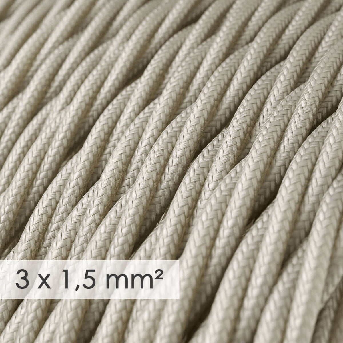 Elektrokabel mit extragroßem Querschnitt 3x1,50, geflochten – Stoff mit Seidenoptik Elfenbein TM00 – Ansicht 2